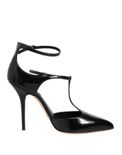 Black Leather T-STRAPS Heels Sandals - Dolce & Gabbana