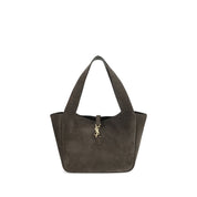Brown Calf Leather Shoulder Bag with Cassandre Logo Plaque