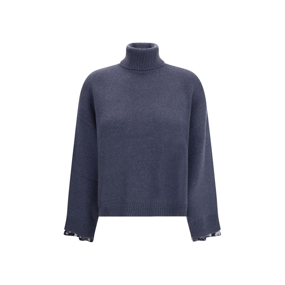 Blue Fleece Wool Turtleneck