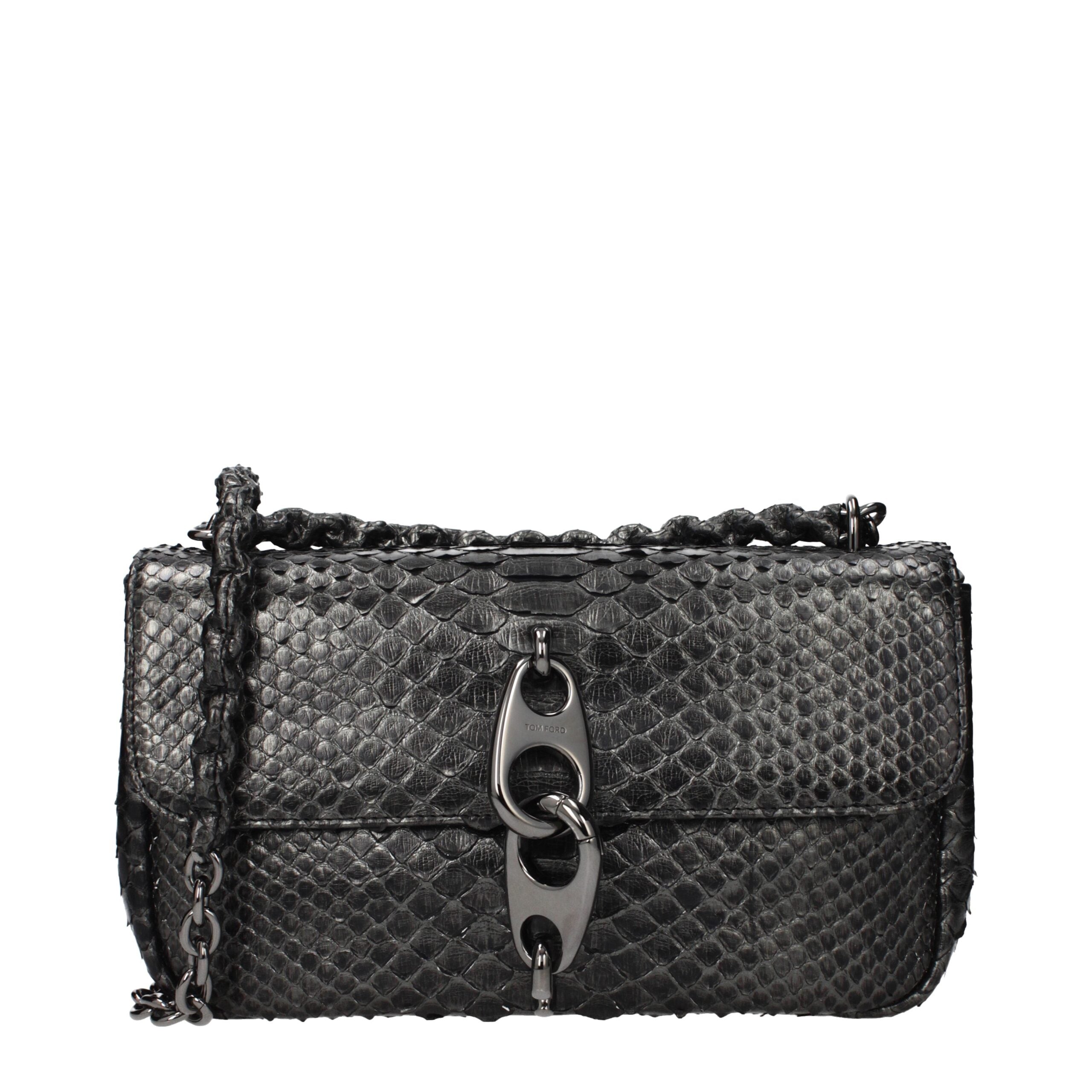 Tom Ford Gray Leather Python Shoulder Bag