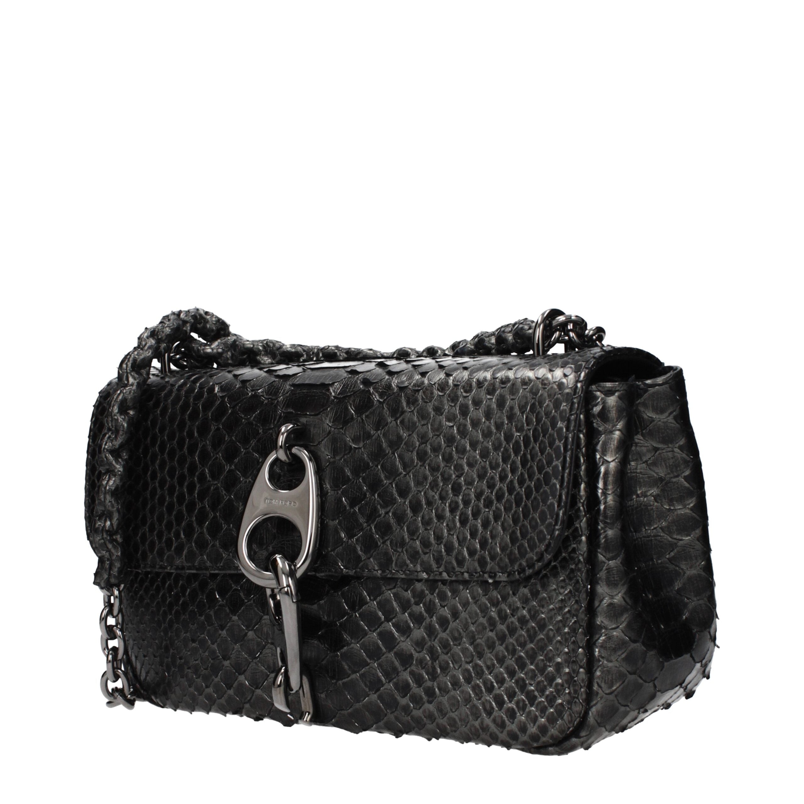 Tom Ford Gray Leather Python Shoulder Bag