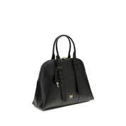 Black Calfskin Shoulder Bag with Love Birds Logo Padlock