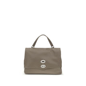 Gray Calf Leather Shoulder Bag with Swivel Hook Closure
