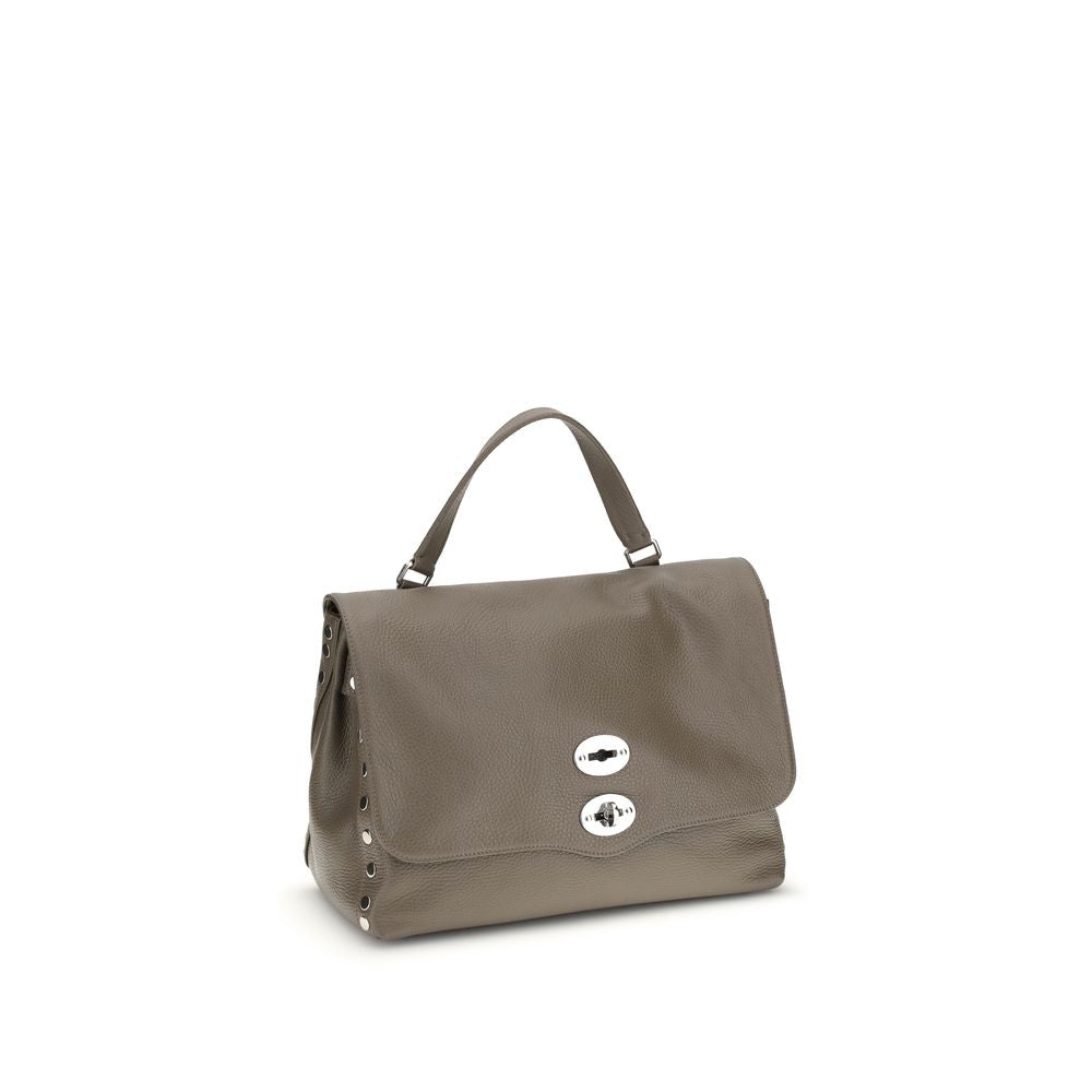 Gray Calf Leather Shoulder Bag with Swivel Hook Closure