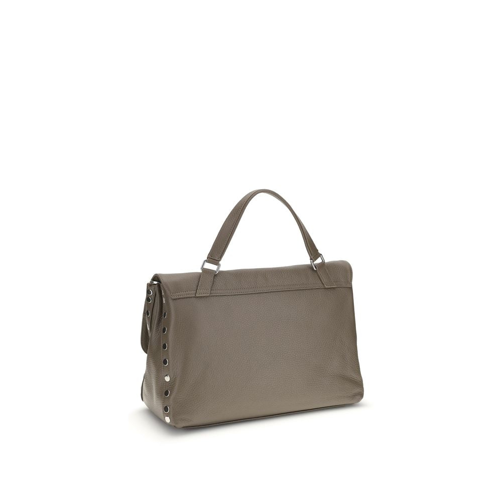 Gray Calf Leather Shoulder Bag with Swivel Hook Closure
