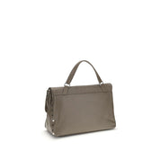 Gray Calf Leather Shoulder Bag with Swivel Hook Closure