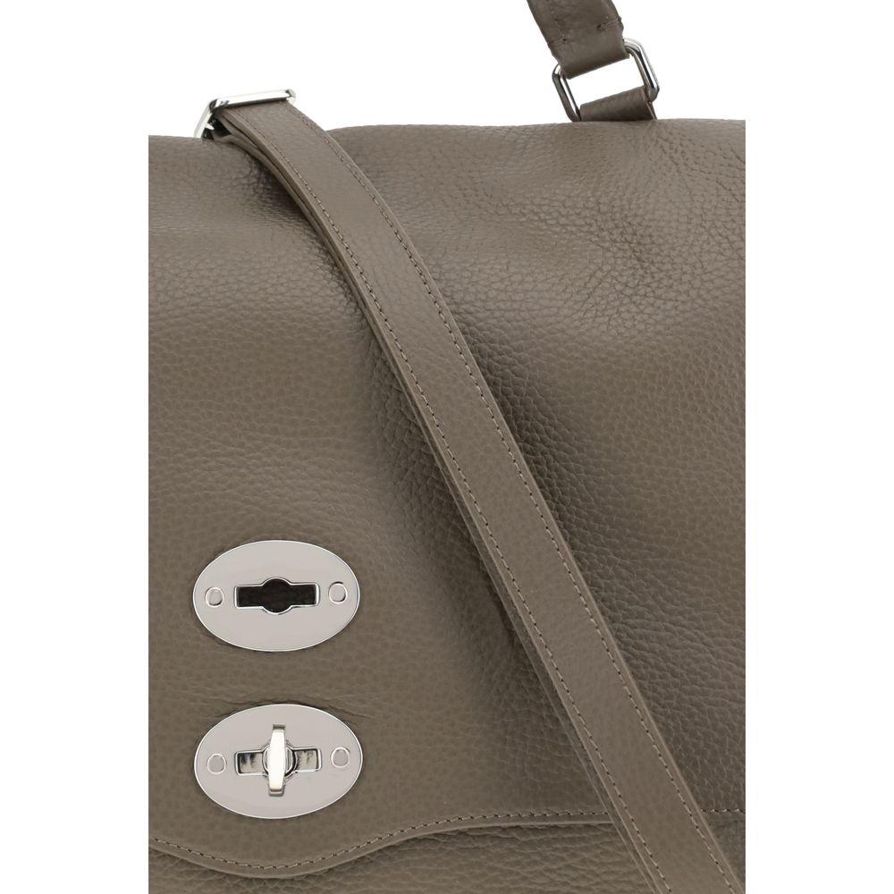 Gray Calf Leather Shoulder Bag with Swivel Hook Closure
