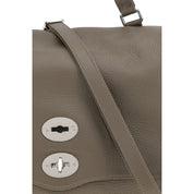 Gray Calf Leather Shoulder Bag with Swivel Hook Closure