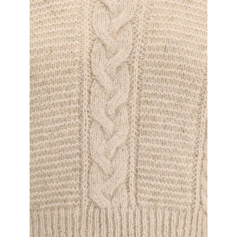 Beige kabelstickad tröja i polyamid-alpacka