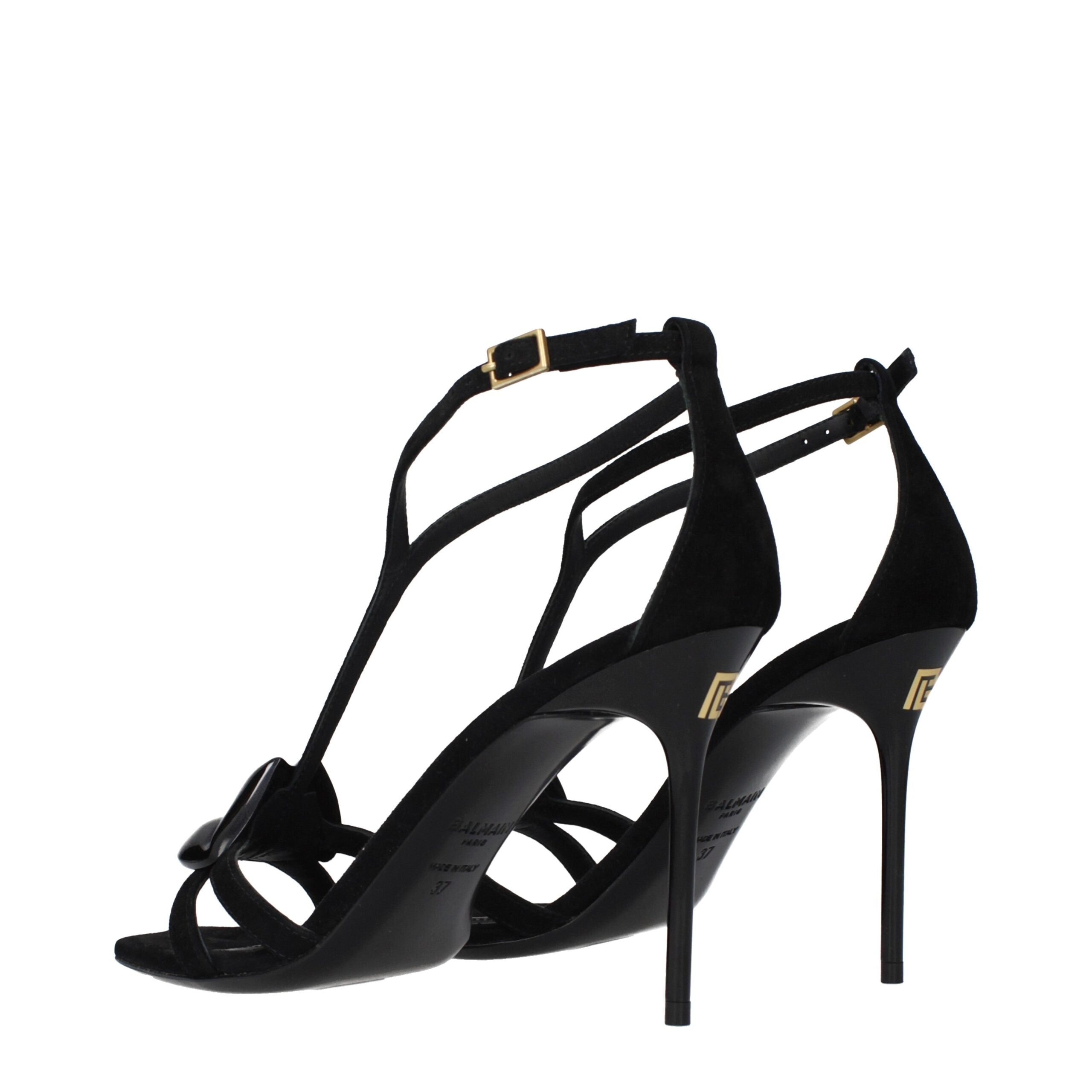 Balmain Black Leather and Suede Stiletto Heel Sandals