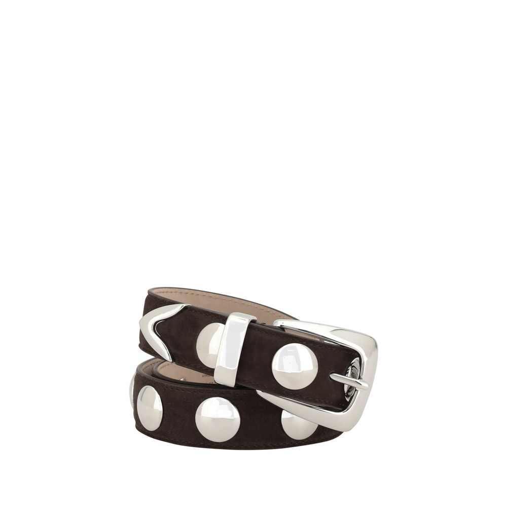 Brown Calf Leather Regular Belt with Silver Spherical Studs