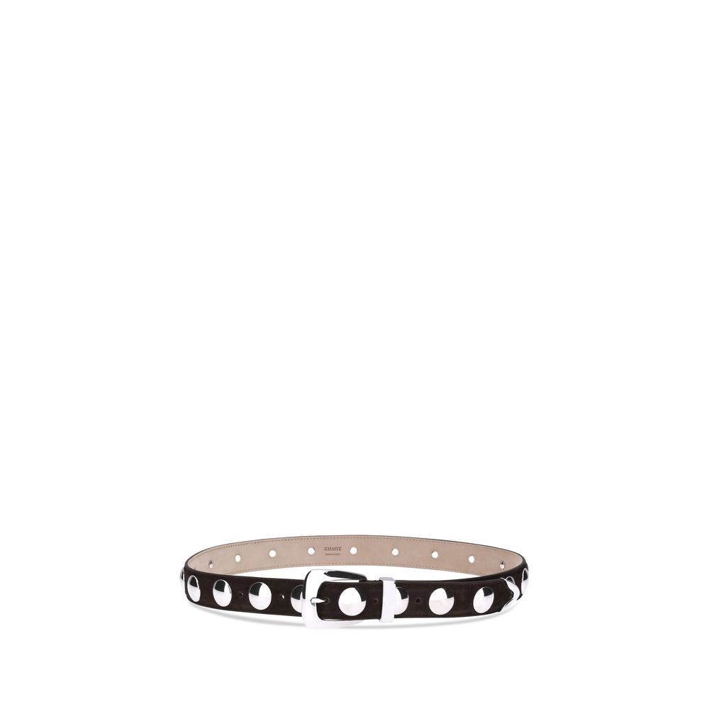 Brown Calf Leather Regular Belt with Silver Spherical Studs