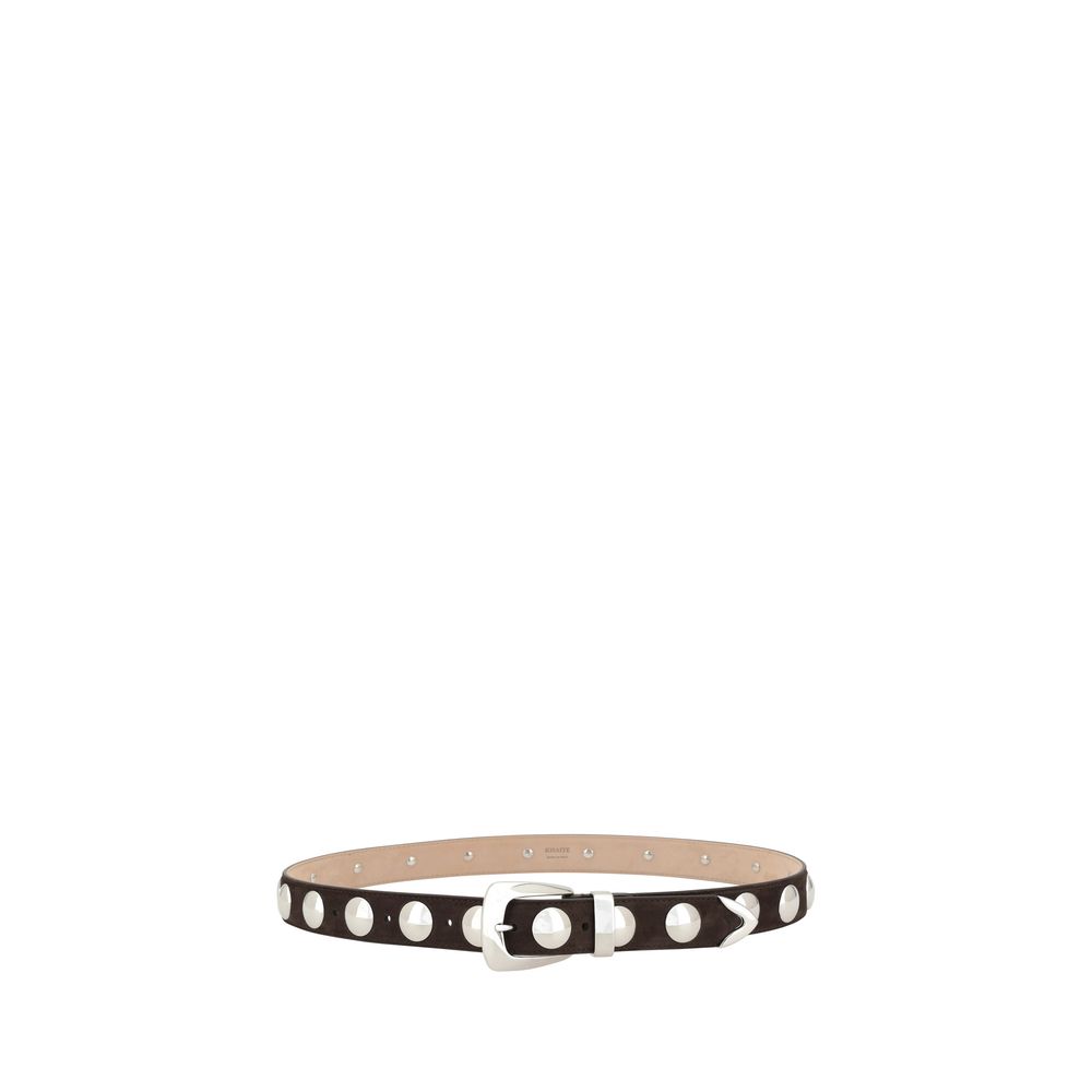 Brown Calf Leather Regular Belt with Silver Spherical Studs