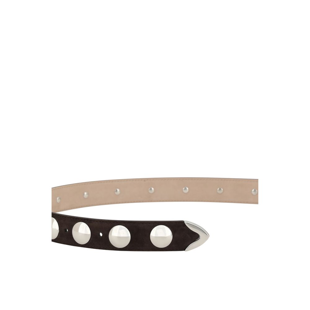 Brown Calf Leather Regular Belt with Silver Spherical Studs