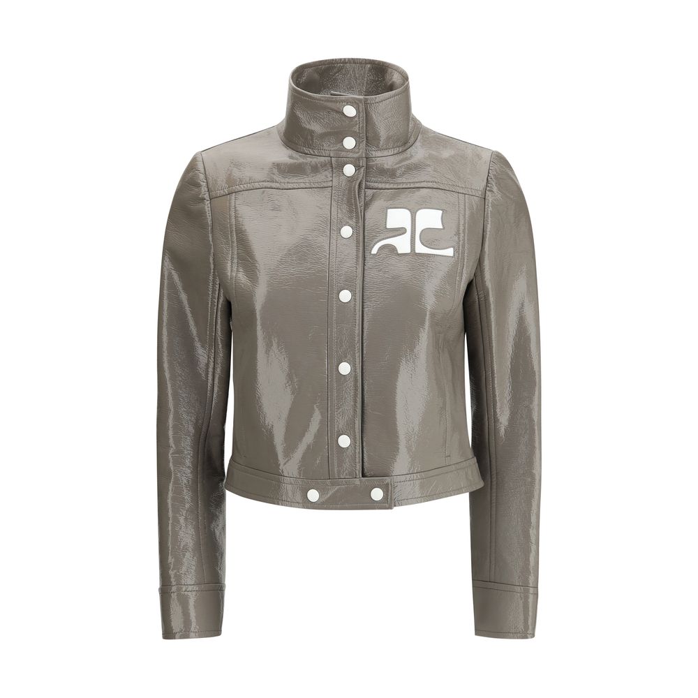 Gray Vinyl Full-Length Jacket with AC Logo