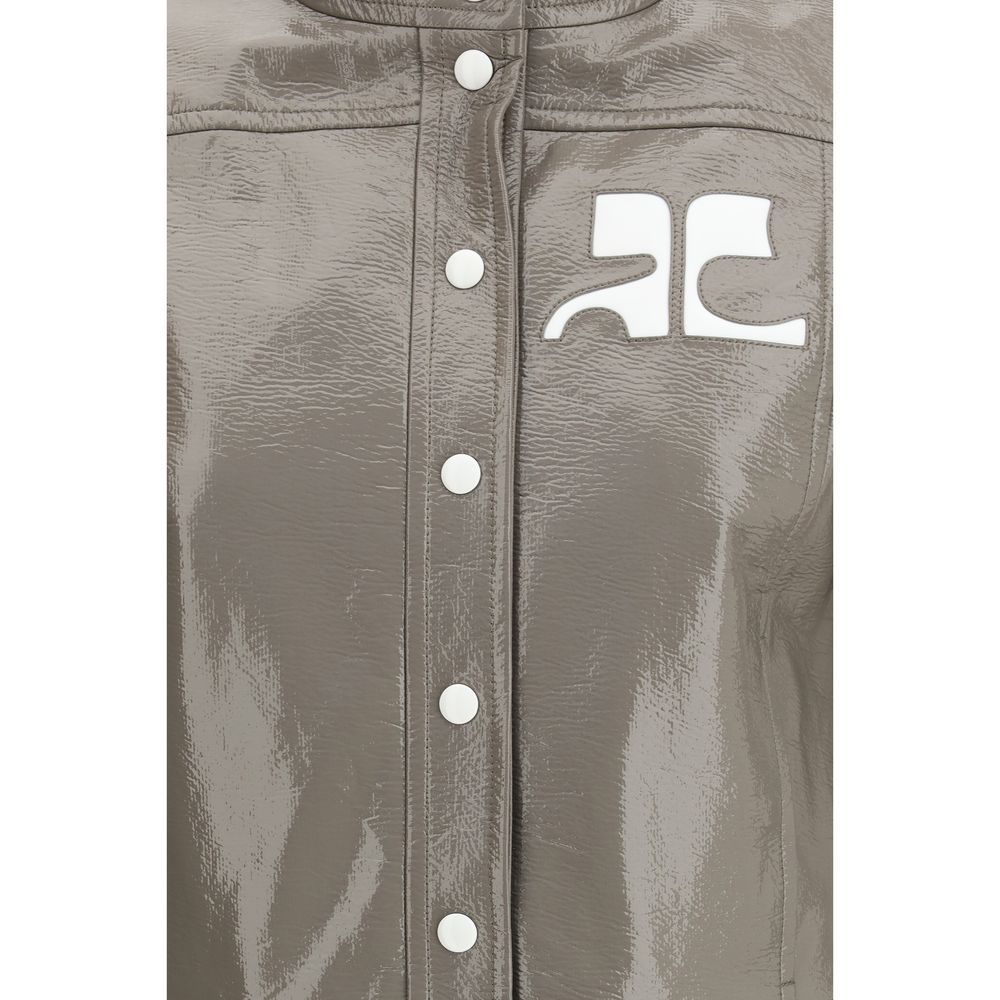 Gray Vinyl Full-Length Jacket with AC Logo