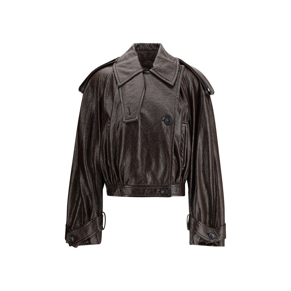 Brown Coated Cotton Trench Coat - Bomber Details