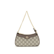 Gucci Ophidia Mini Handväska Beige Och Ebenholts GG Supreme Kedjehandtag