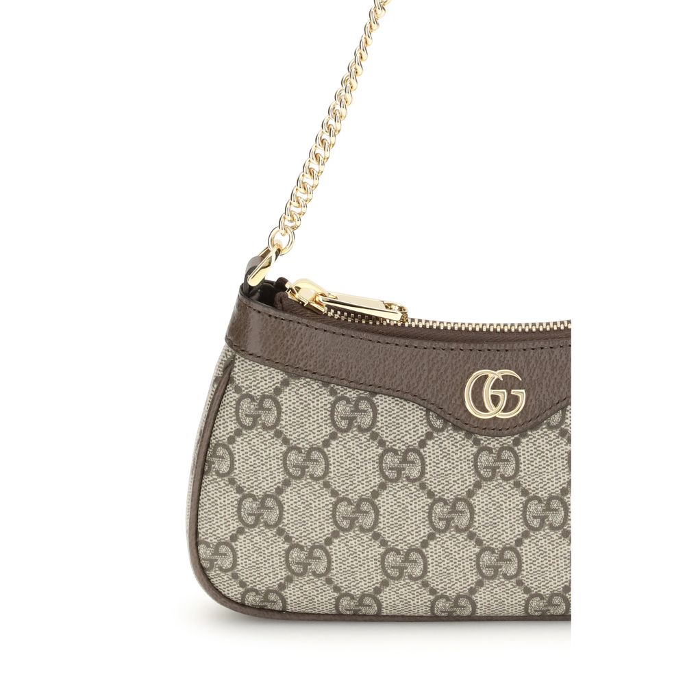 Gucci Ophidia Mini Handväska Beige Och Ebenholts GG Supreme Kedjehandtag