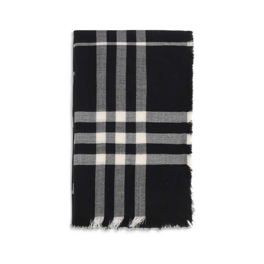 Black Wool Check Scarf