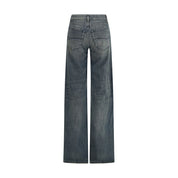 Blue Cotton Flared Jeans with Engraved Metallic Details