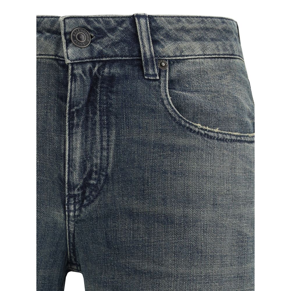 Blue Cotton Flared Jeans with Engraved Metallic Details
