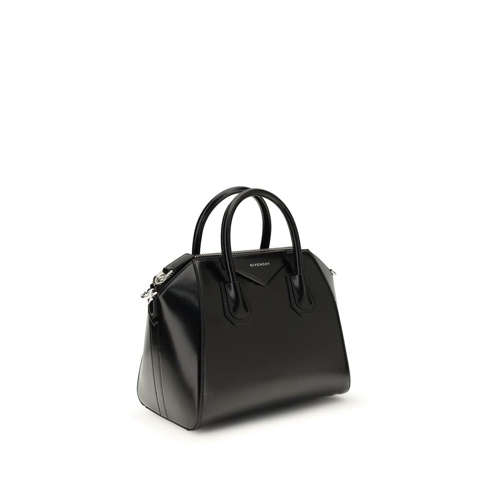 Black Calf Leather Handbag with Gold Emblems
