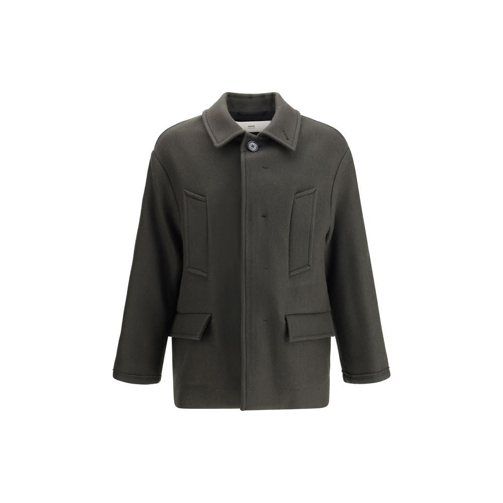 Grå fleece- och ullkappa