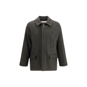 Grå fleece- och ullkappa