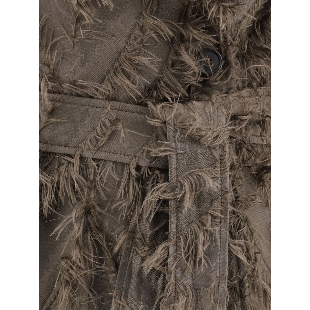 Brun polyesterkappa med syntetpälsdetaljer