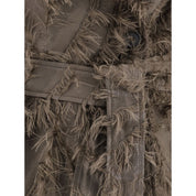 Brun polyesterkappa med syntetpälsdetaljer