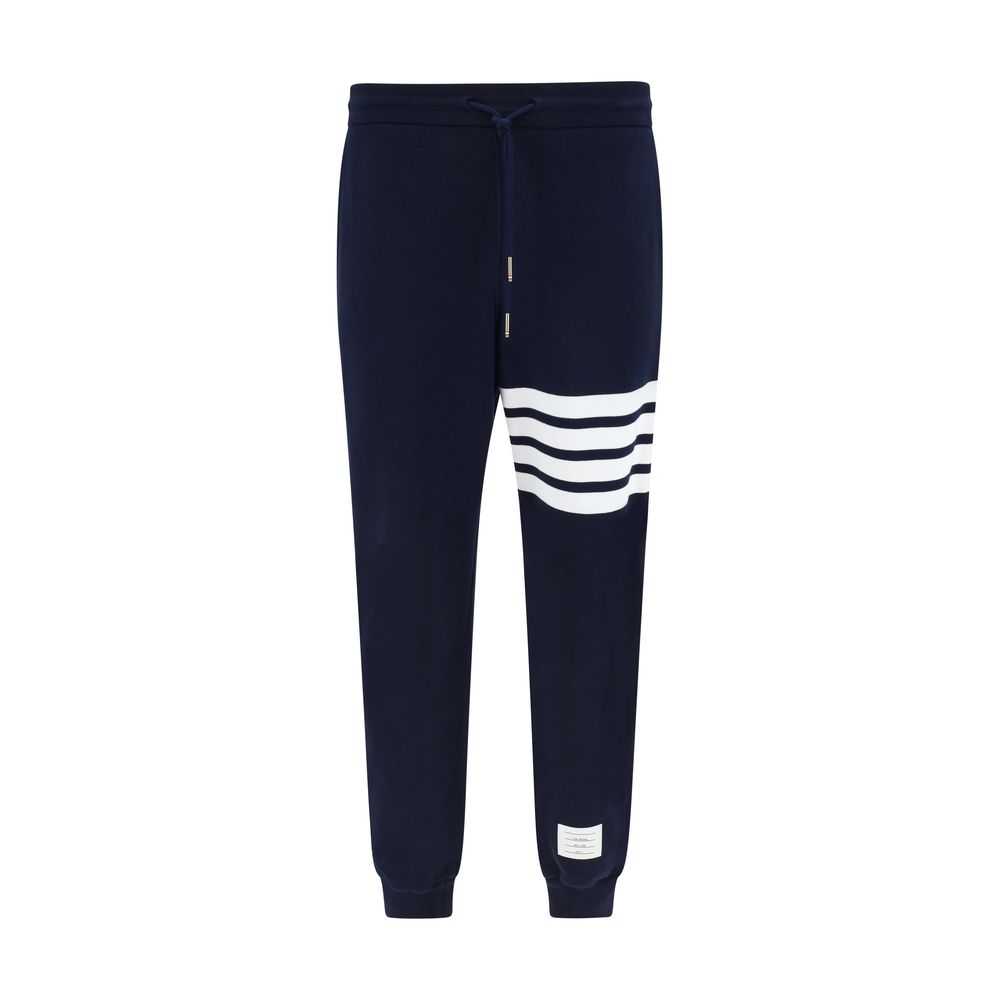 Blue Cotton Sweatpants with White Stripes