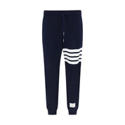 Blue Cotton Sweatpants with White Stripes