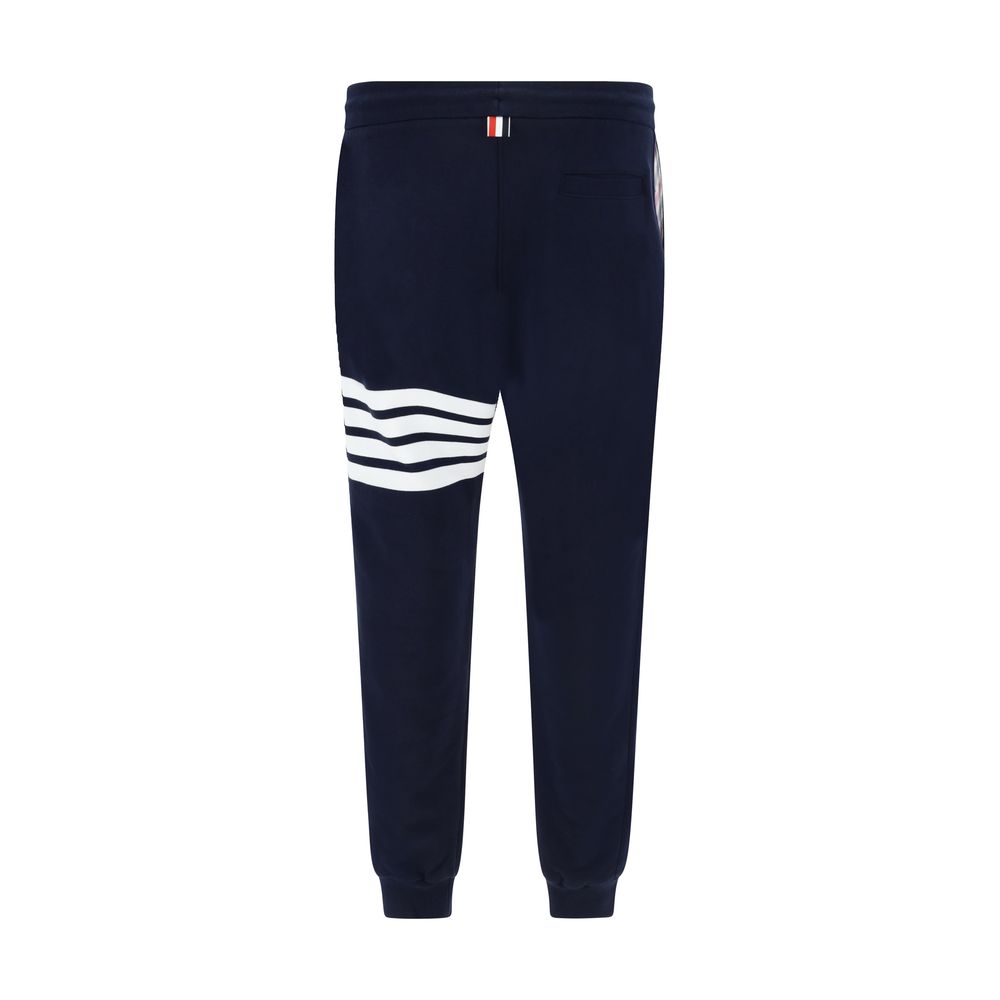 Blue Cotton Sweatpants with White Stripes