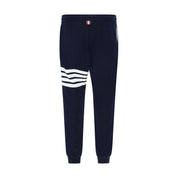 Blue Cotton Sweatpants with White Stripes