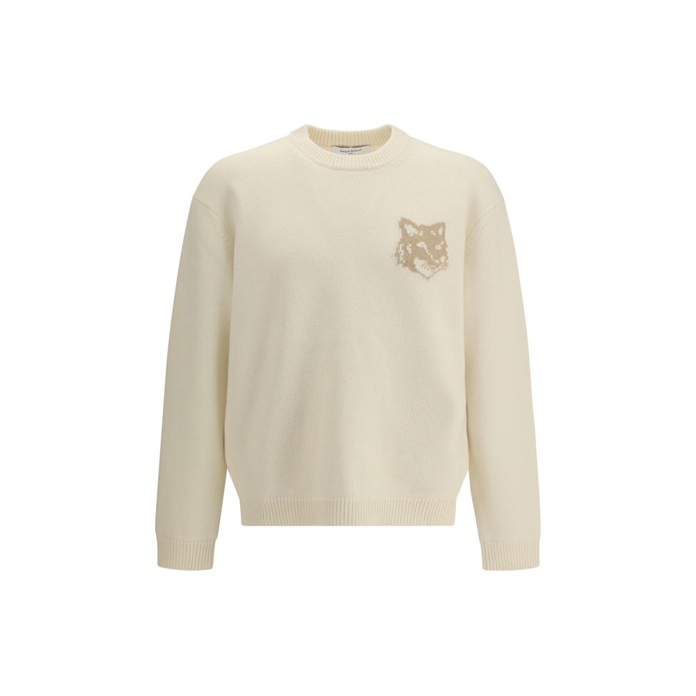 Cream Wool Sweatshirt with Fox Head Motif