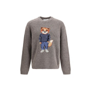 Gray Wool Sweatshirt with Fox Intarsia