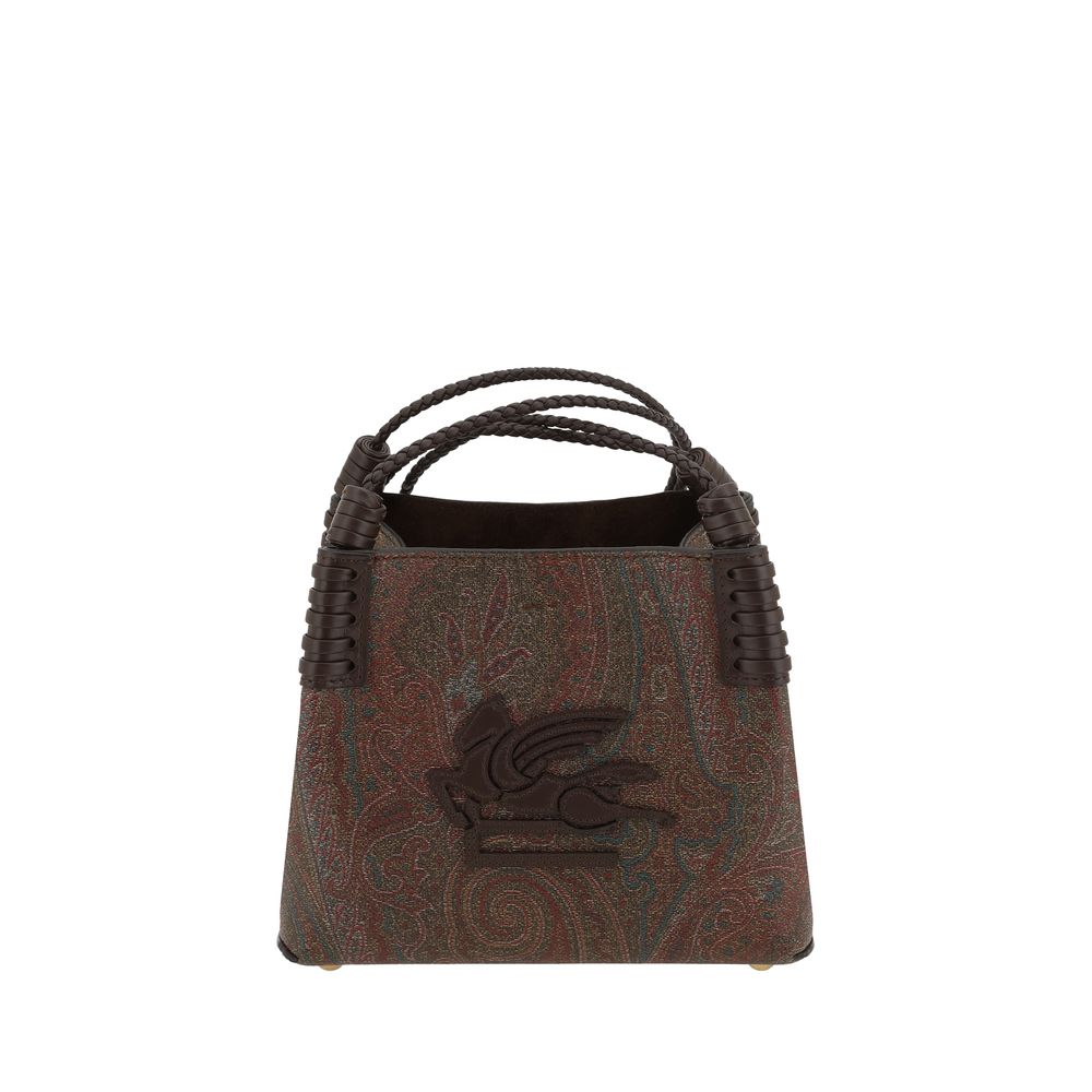 Brown Fabric Shoulder Bag with Paisley Pattern