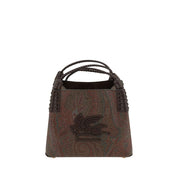 Brown Fabric Shoulder Bag with Paisley Pattern