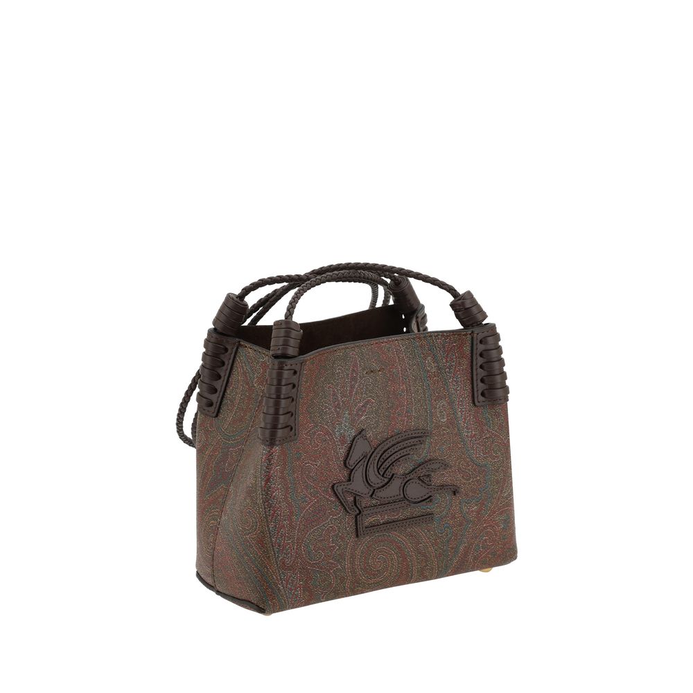 Brown Fabric Shoulder Bag with Paisley Pattern
