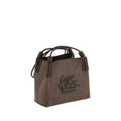 Brown Fabric Shoulder Bag with Paisley Pattern