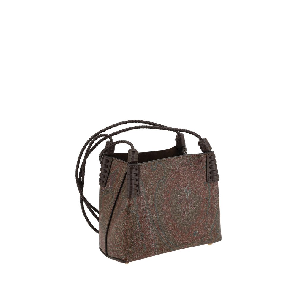 Brown Fabric Shoulder Bag with Paisley Pattern