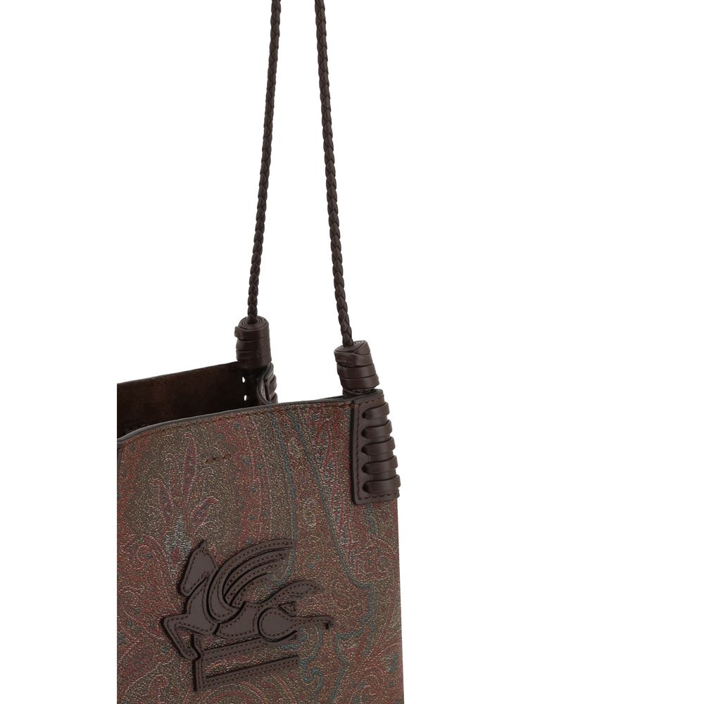 Brown Fabric Shoulder Bag with Paisley Pattern