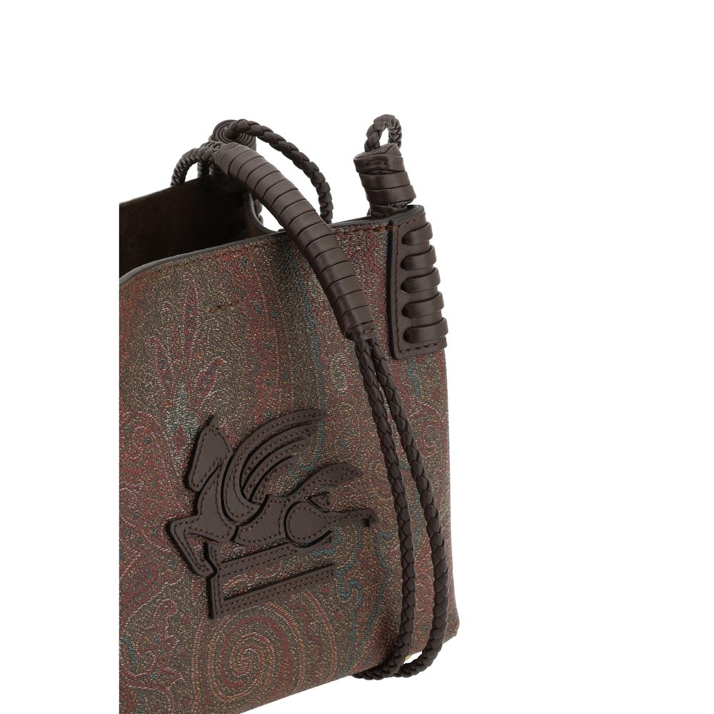 Brown Fabric Shoulder Bag with Paisley Pattern