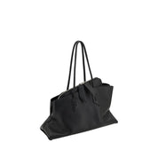 Black Calf Leather Shoulder Bag with Press-Stamped Logo