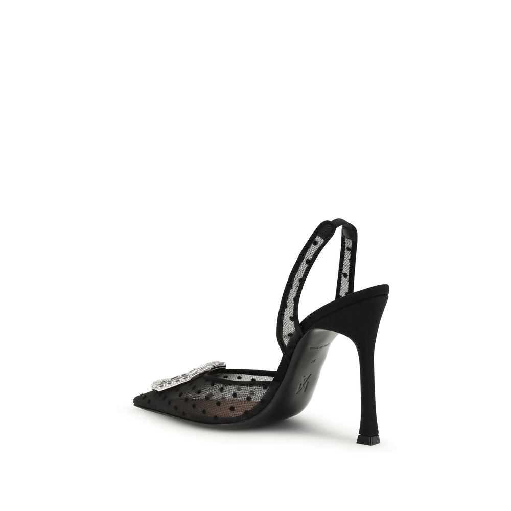 Camelia Sling 105 Polka-Dot Lace Pumps av Amina Muaddi