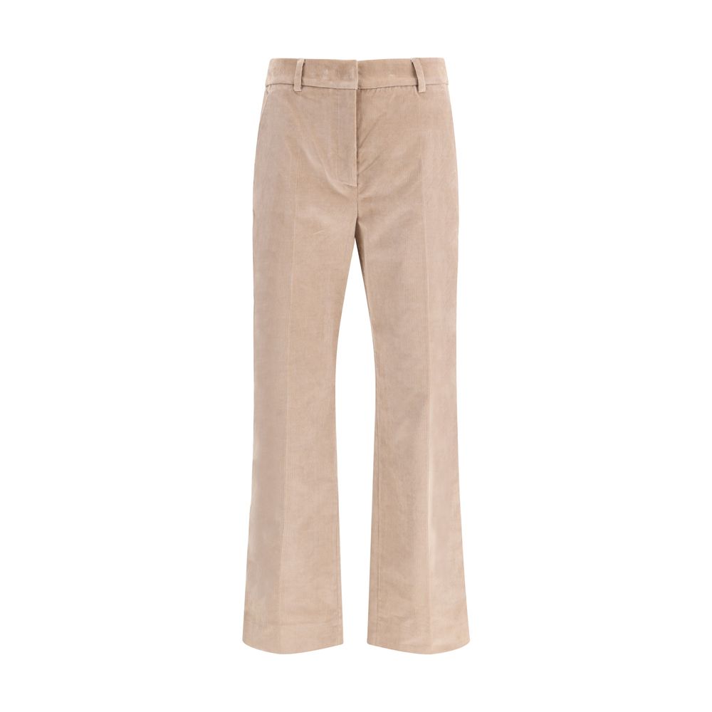 Beige Cotton Casual Pants with Slightly Flared Leg