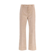 Beige Cotton Casual Pants with Slightly Flared Leg