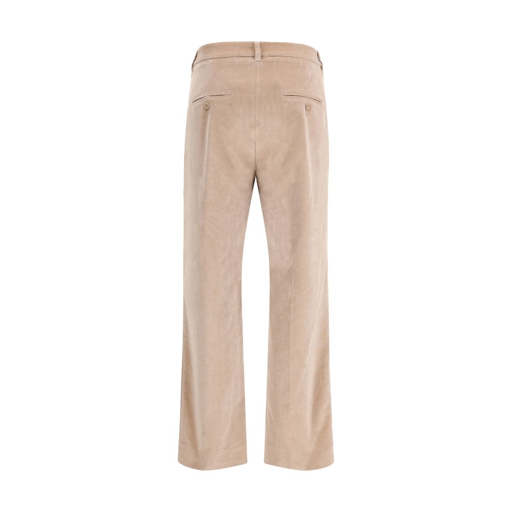 Beige Cotton Casual Pants with Slightly Flared Leg