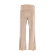 Beige Cotton Casual Pants with Slightly Flared Leg